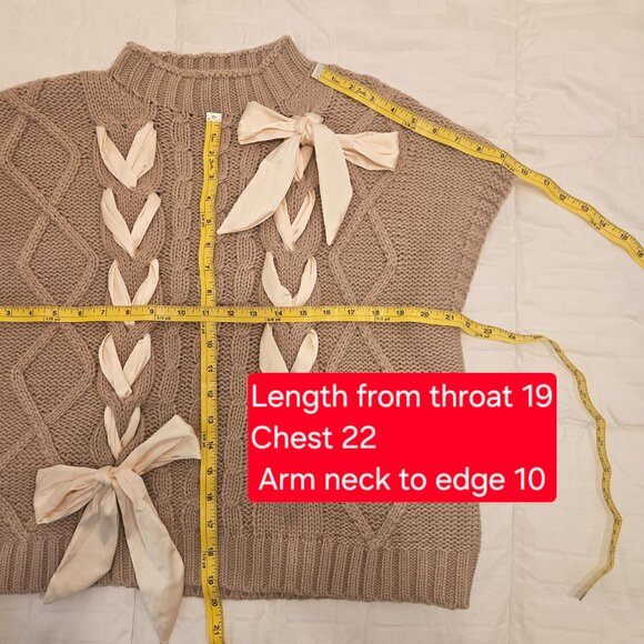Romantic Beige Cable Knit Sweater Vest w/ Satin Bows NWT Size L - Picture 12 of 12